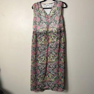 KOOVS maxi Dress sleeveless colourful abstract print sheer split front skirt